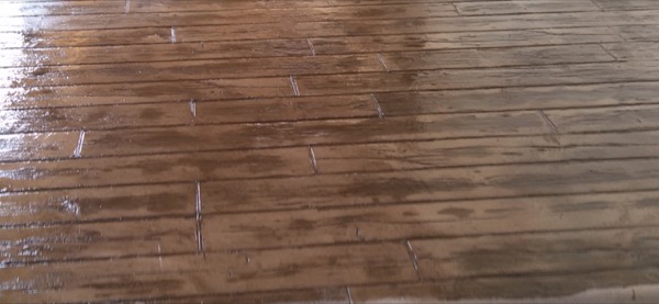 A wood-look stamped concrete finish